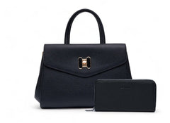 Set consisting of a medium-sized women's handbag with an extremely attractive and elegant design and a large Black wallet