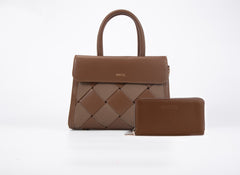 Set consisting of a medium-sized handbag with an elegant brown design and a large wallet