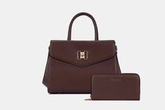 Set consisting of a medium-sized women's handbag with an extremely attractive and elegant design and a large Brown wallet