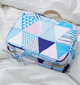 Medium Waterproof Makeup Storage Bag - Multiple Bluish Prints
