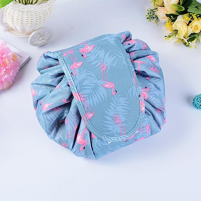 Medium Waterproof Makeup Storage Pouch - Multiple Bluish & Pihnish Flamingo Prints