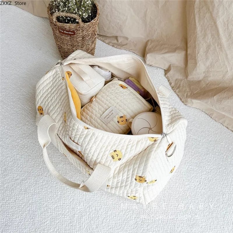 Mother Cotton Fabric Storage Handbag -off white