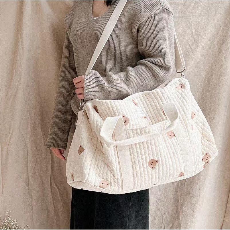 Mother Cotton Fabric Storage Handbag -off white