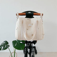 Mother Cotton Fabric Storage Handbag - off white