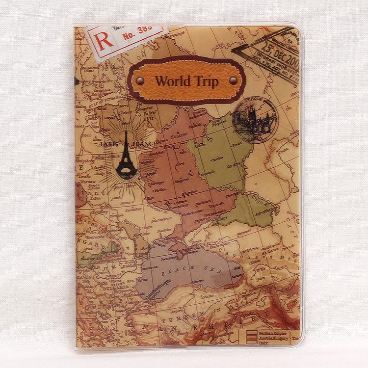 Small Passport & ID cover - World Map Embossed Beige