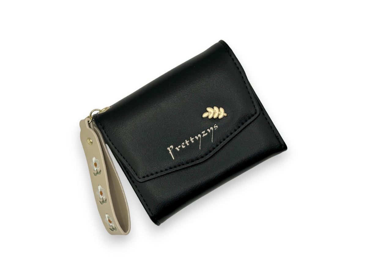 Small Leather Flap Wallet - Black